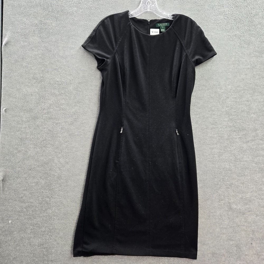 Lauren Ralph Lauren Women Dress 12 Black Short Sleeve Zippered Pocket‎